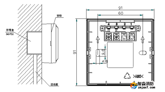 海湾J-SAM-GST9121B手动火灾报警按钮预埋盒